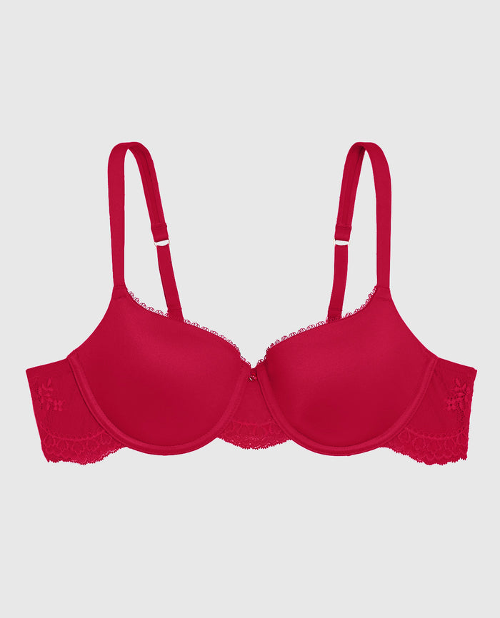 Lightly Lined Balconette Bra with Lace Wing in Cosmo Red