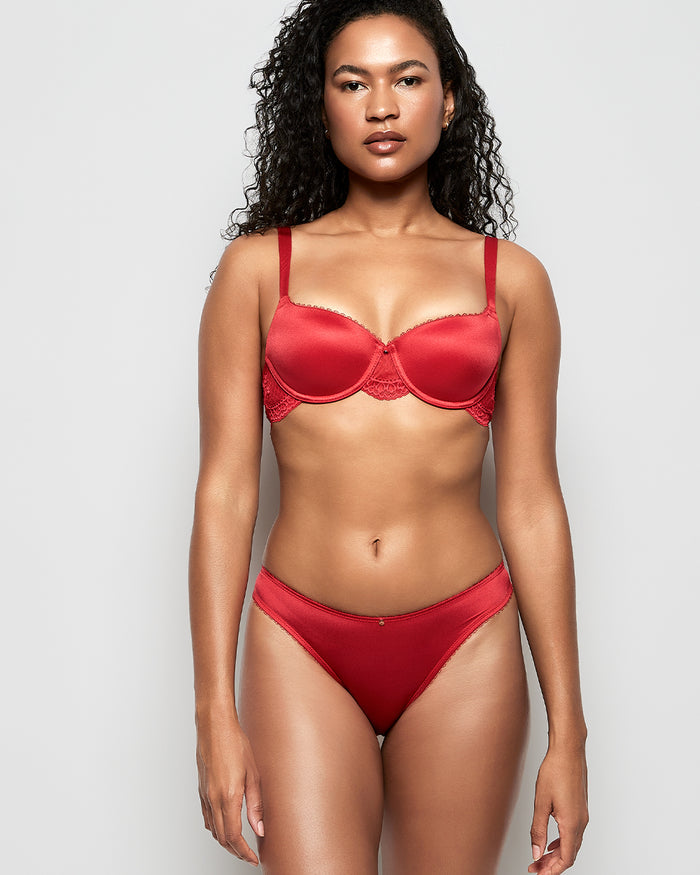 Lightly Lined Balconette Bra with Lace Wing in Cosmo Red