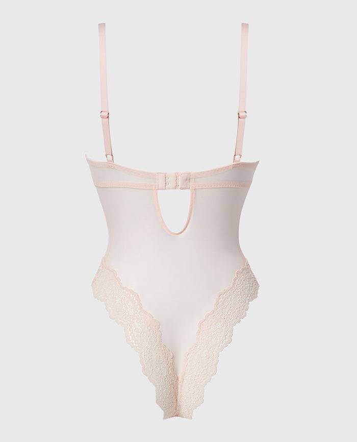 Lightly Lined Bodysuit with Timeless Lace in Crystal Pink