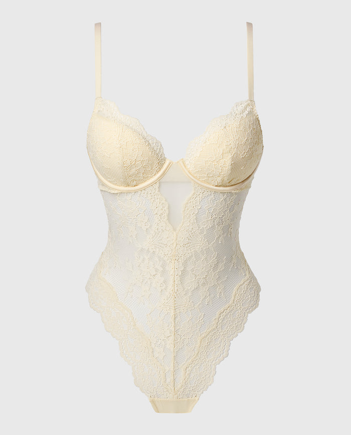 Lightly Lined Bodysuit with Timeless Lace in Pearled Ivory
