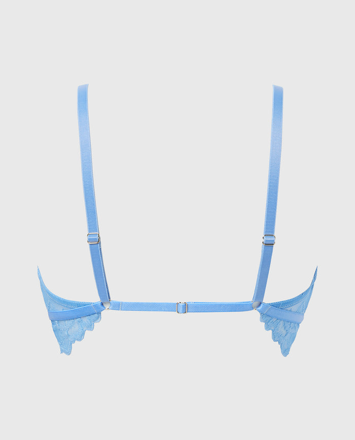 Lightly Lined Bralette with Lush Lace Front Close in Azure Blue