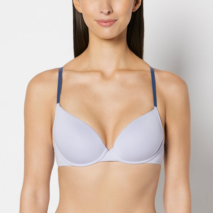 Lightly Lined Cotton Demi Bra with Piping in Blue