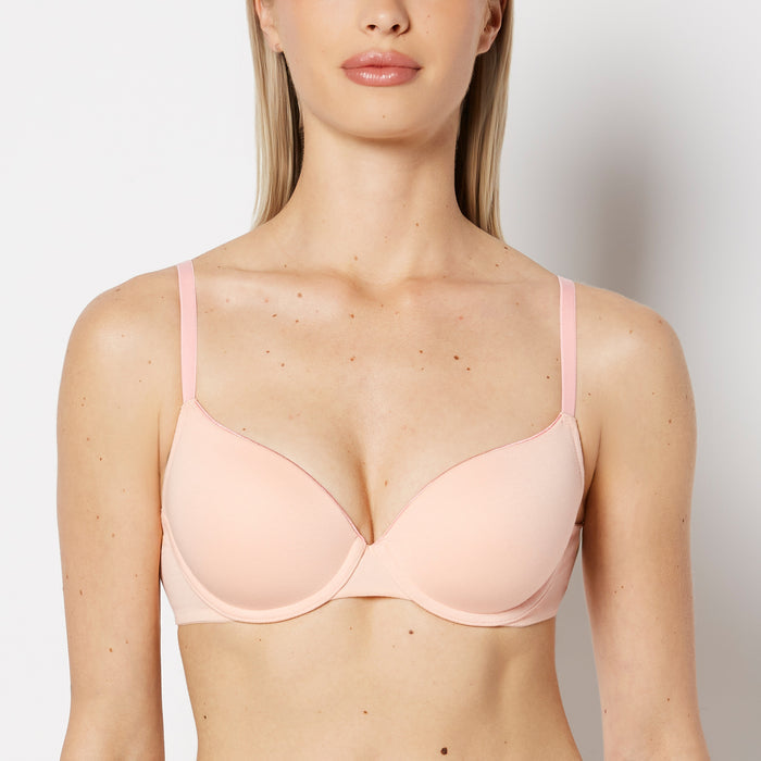 Lightly Lined Cotton Demi Bra with Piping in Pink