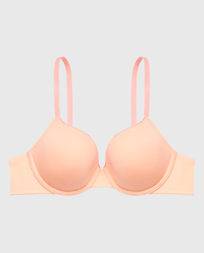 Lightly Lined Cotton Demi Bra with Piping in Pink