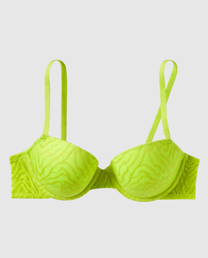 Lightly Lined Demi Bra With Allover Mesh in Limelight