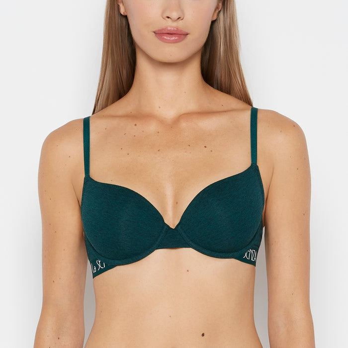 Lightly Lined demi bra with art deco logo in Emerald Green Heather