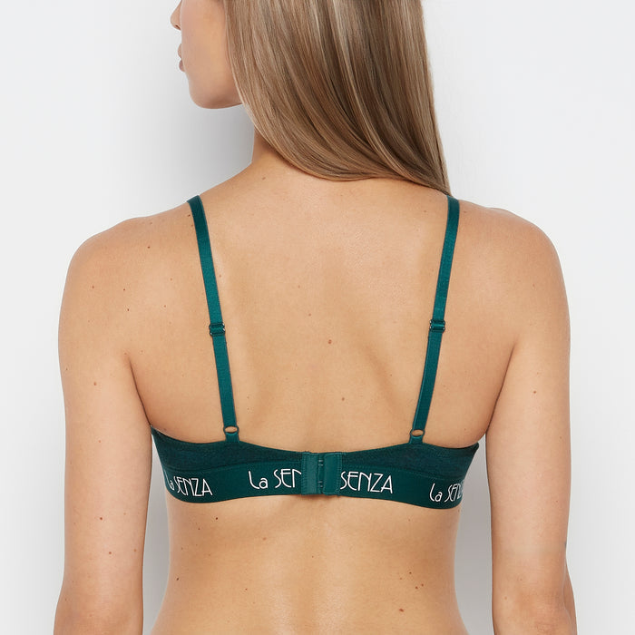 Lightly Lined demi bra with art deco logo in Emerald Green Heather