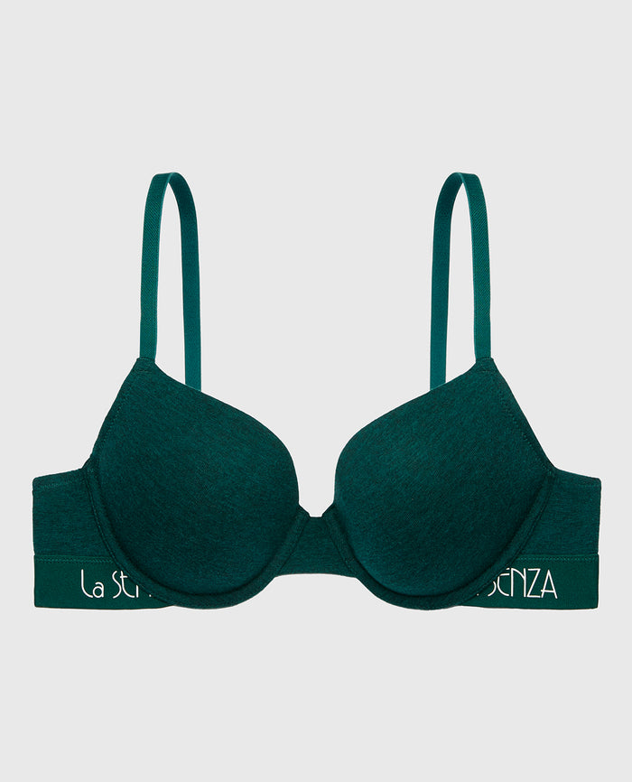 Lightly Lined demi bra with art deco logo in Emerald Green Heather