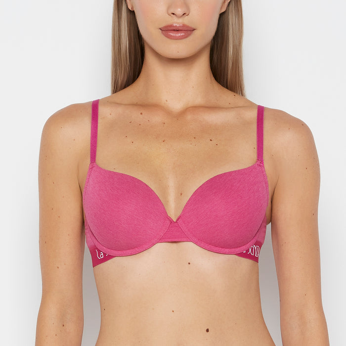 Lightly Lined demi bra with art deco logo in Fuchsia Red Heather