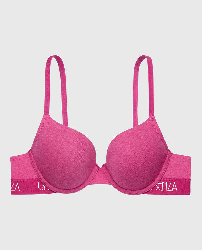 Lightly Lined demi bra with art deco logo in Fuchsia Red Heather
