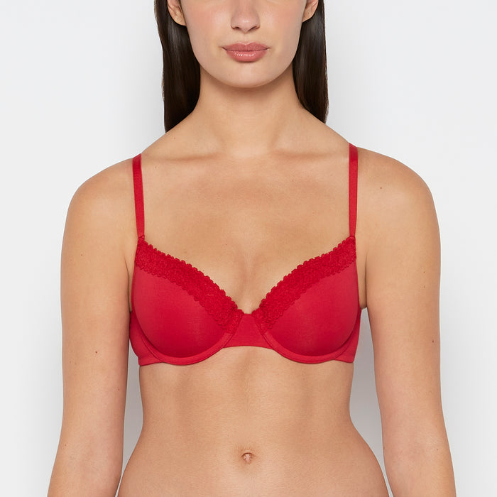 Lightly Lined demi bra with cozy in Crimson