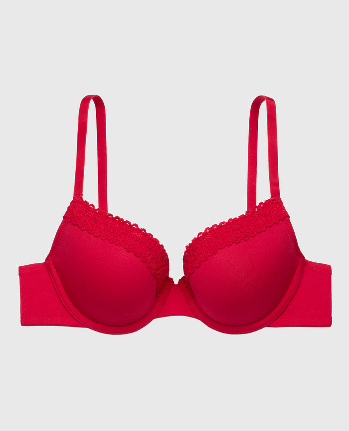 Lightly Lined demi bra with cozy in Crimson