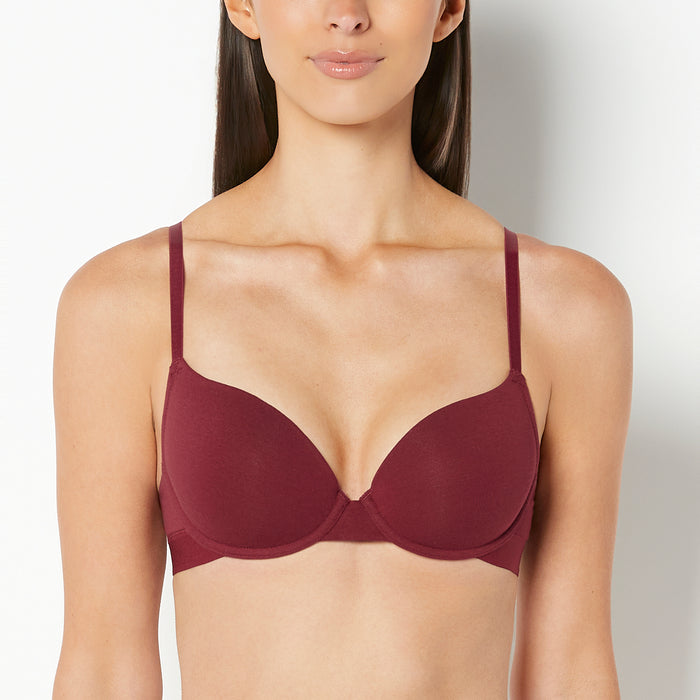 Lightly Lined Demi Bra with Logo Band in Cabernet