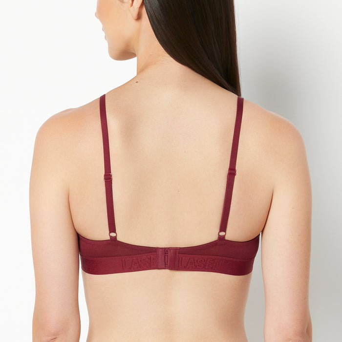 Lightly Lined Demi Bra with Logo Band in Cabernet