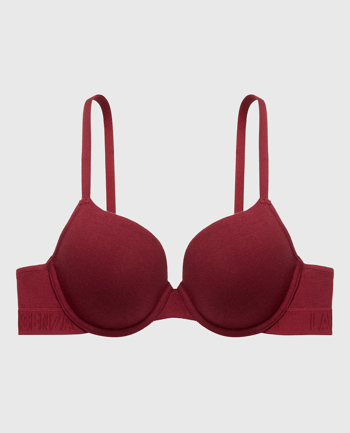 Lightly Lined Demi Bra with Logo Band in Cabernet