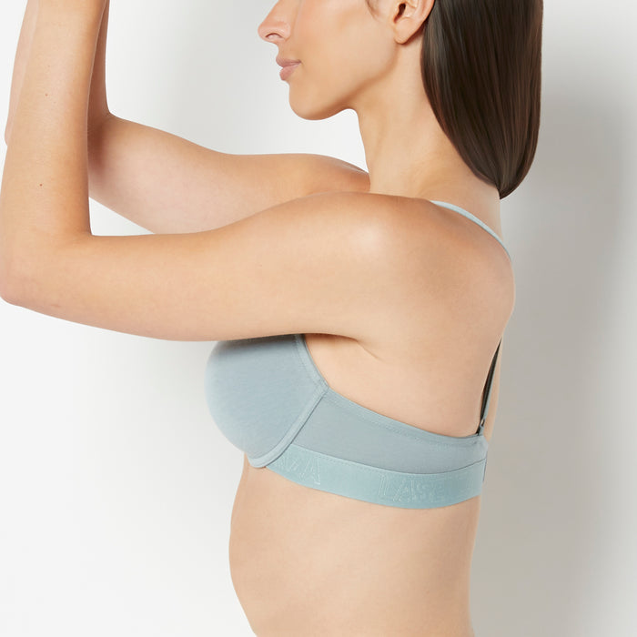 Lightly Lined Demi Bra with Logo Band in Lead