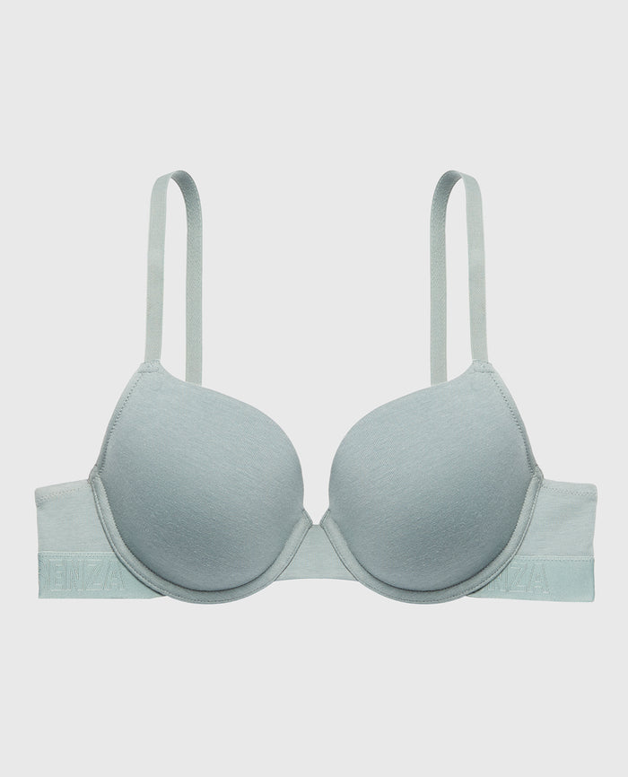 Lightly Lined Demi Bra with Logo Band in Lead