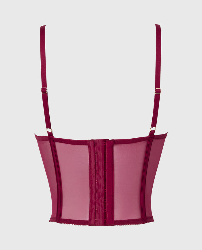 Lightly Lined Demi Bustier with romantic lace and Mesh in Plum Rose