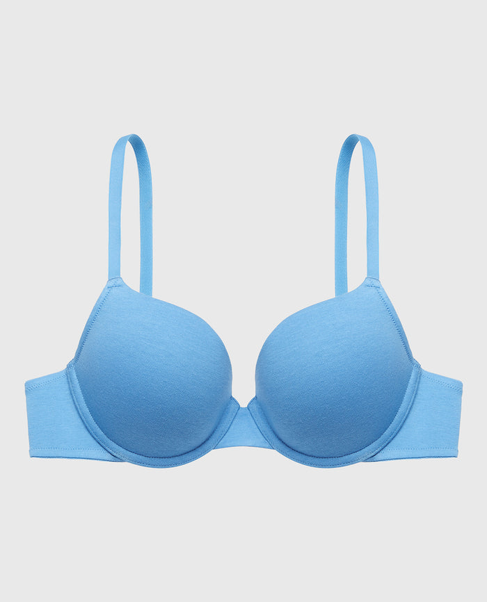 Lightly Lined Demi Cotton bra in Azure Blue