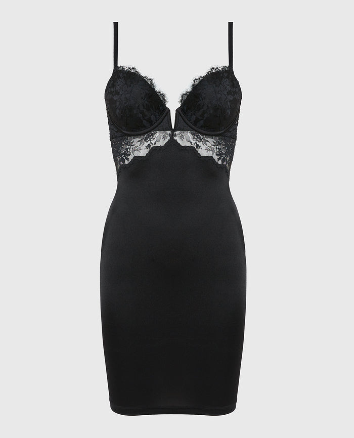 Lightly Lined Demi Merrywidow Dress With Bewitched Lace in Tuxedo Black