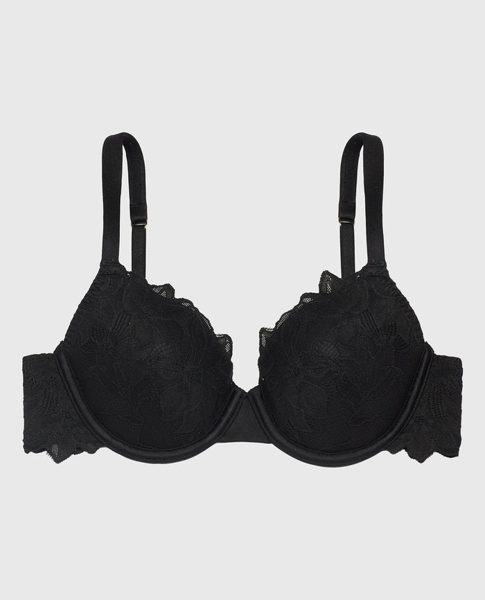 Lightly lined Full Coverage All Over Reverie Lace Bra Tuxedo Black