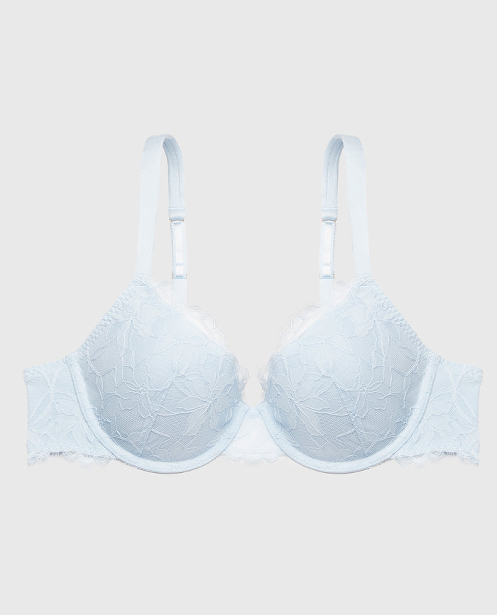 Lightly Lined Full Coverage Bra with Afterglow Lace in Skyway