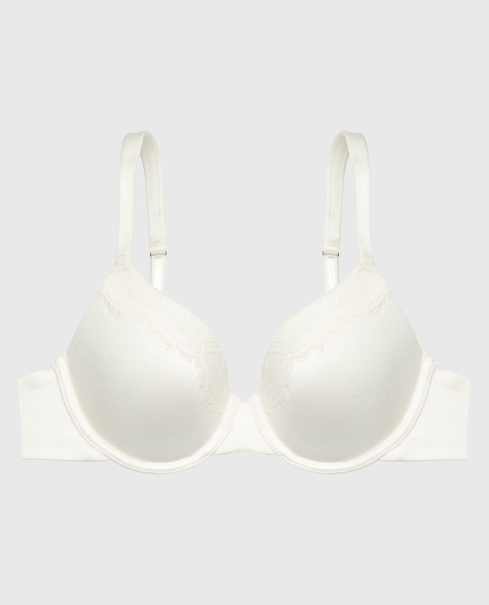 Lightly Lined Full Coverage Bra with Afterglow Lace Trim in Ivory