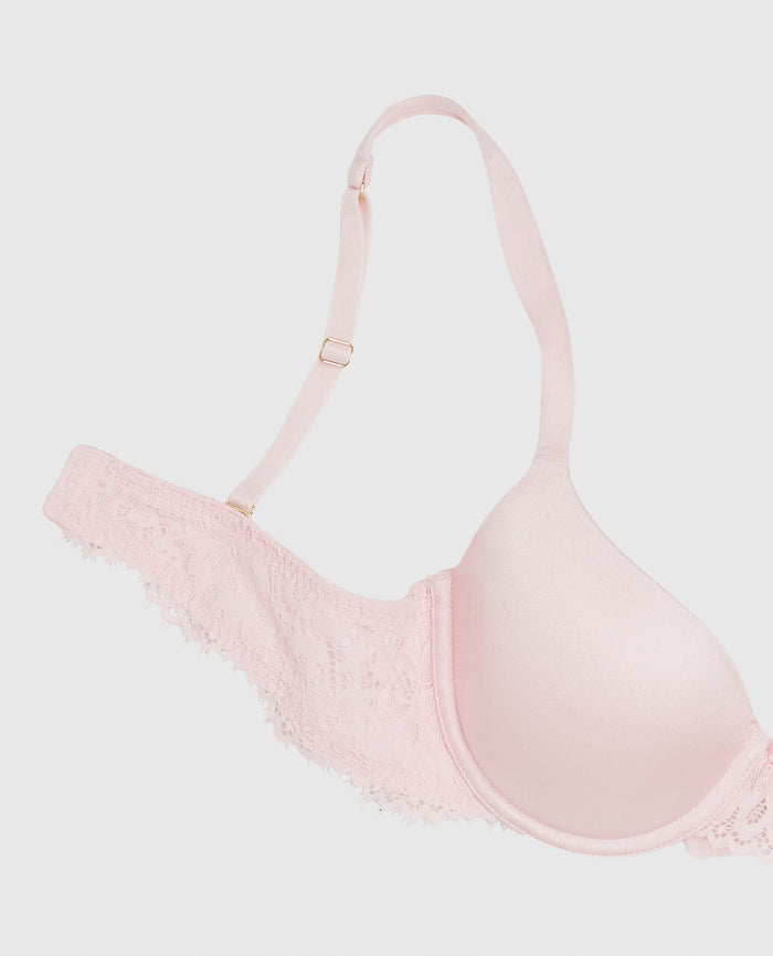Lightly Lined Full Coverage Bra with Lace in Pink-A-Boo