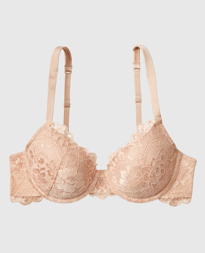Lightly Lined Full Coverage Bra with Lace Overlay