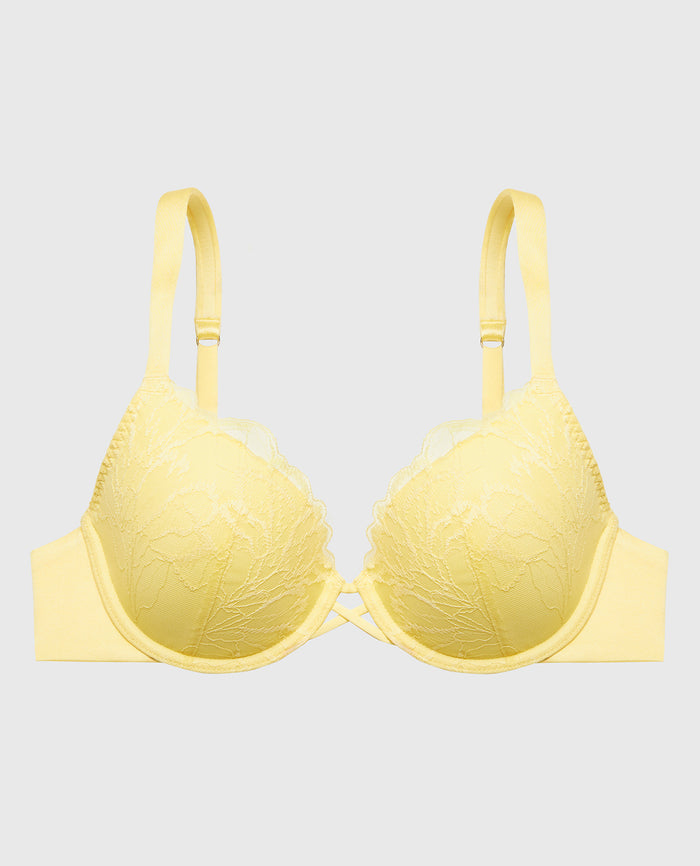 Lightly Lined Full Coverage Bra with Lush Lace in Pale Banana