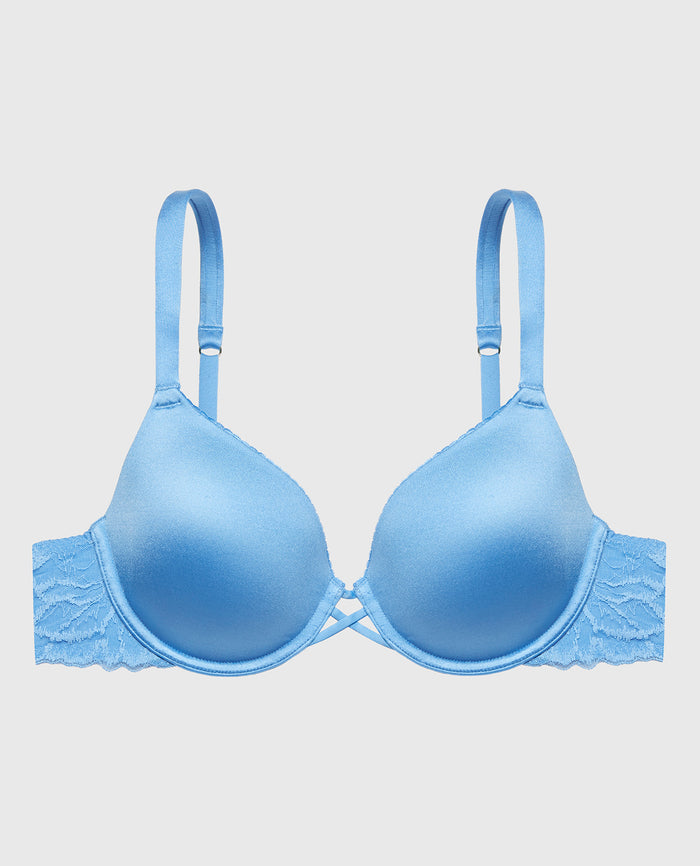 Lightly Lined Full Coverage Bra with Lush Lace Wing in Azure Blue