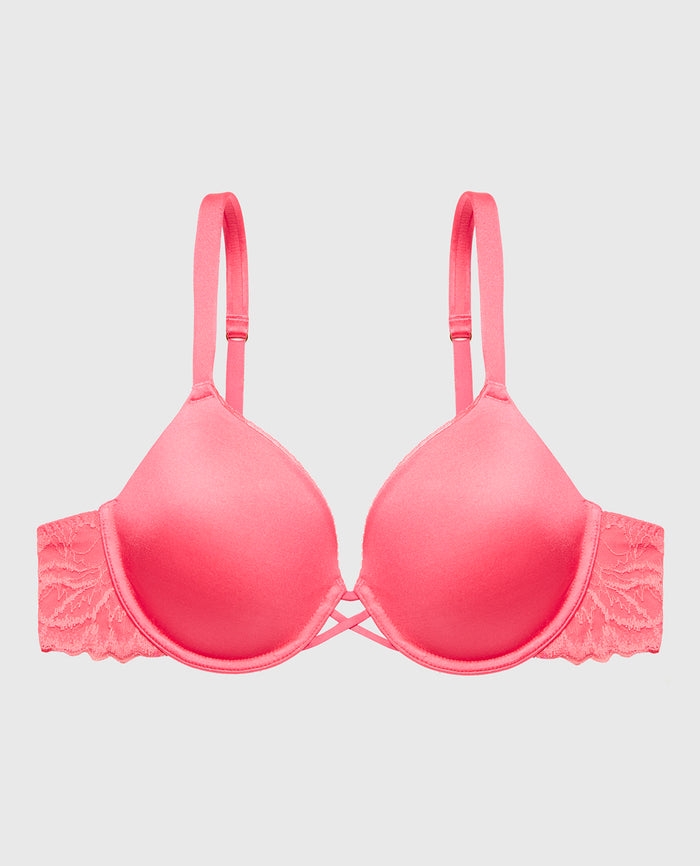 Lightly Lined Full Coverage Bra with Lush Lace Wing in Lemonade Pink