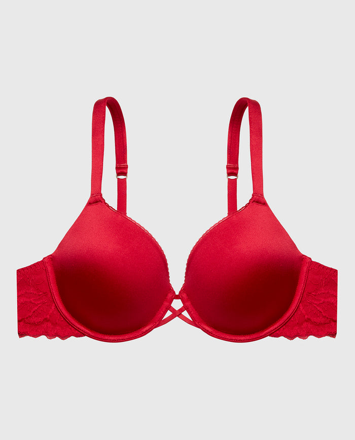 Lightly Lined Full Coverage Bra with Lush Lace Wing in Passion Red
