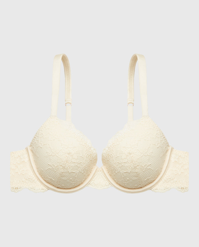 Lightly Lined Full Coverage Bra with Timeless Lace in Pearled Ivory
