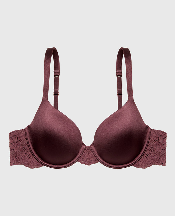 Lightly Lined Full Coverage Bra with Timeless Lace Wing in Plum Wine
