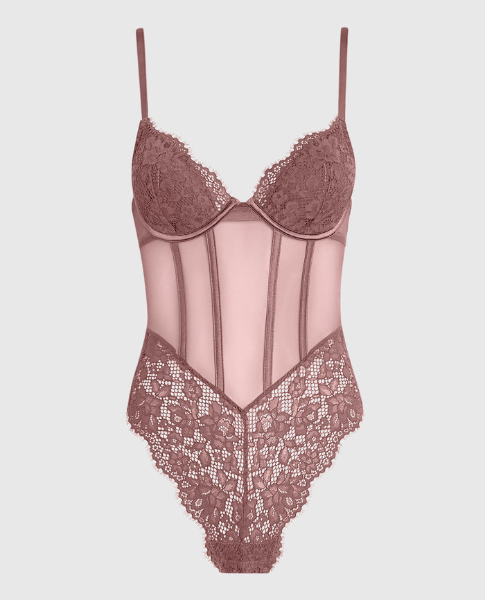 Lightly Lined Lace Bodysuit in Dusty Cedar
