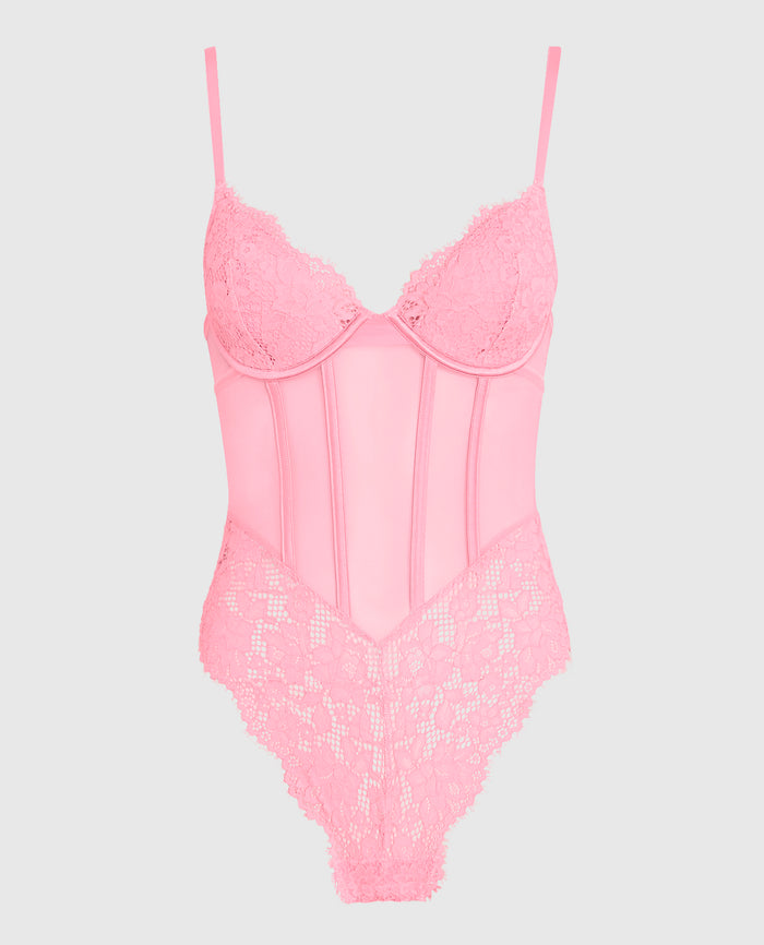 Lightly Lined Lace Bodysuit in Make Me Blush