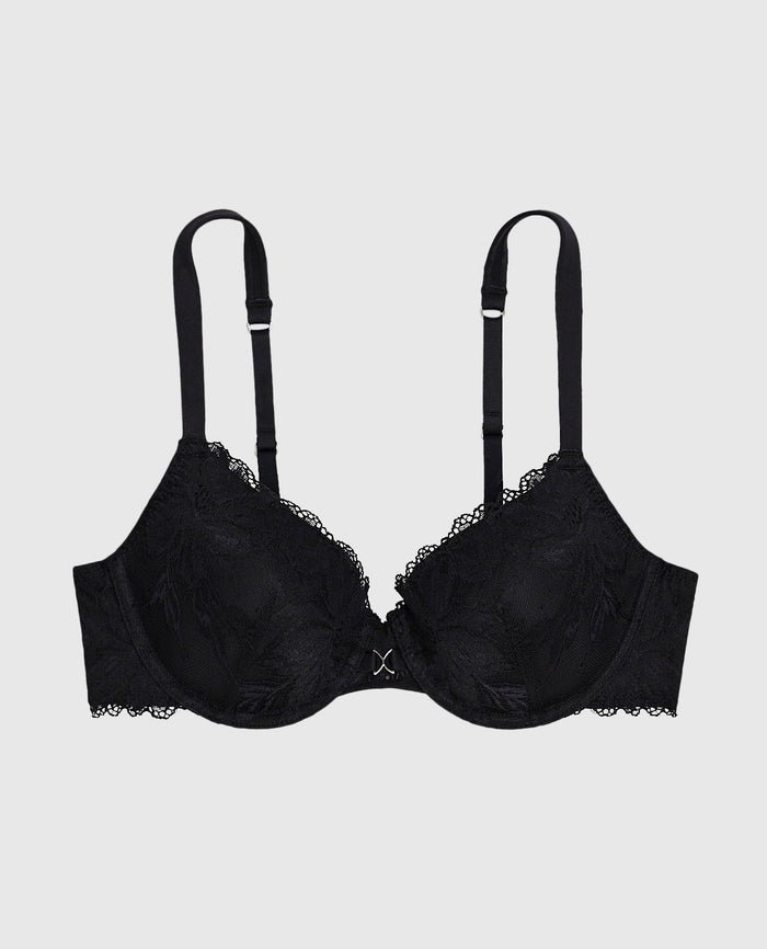 Lightly Lined Lace Full Coverage Bra in Black