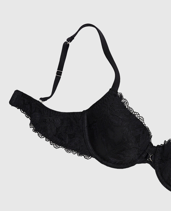 Lightly Lined Lace Full Coverage Bra in Black