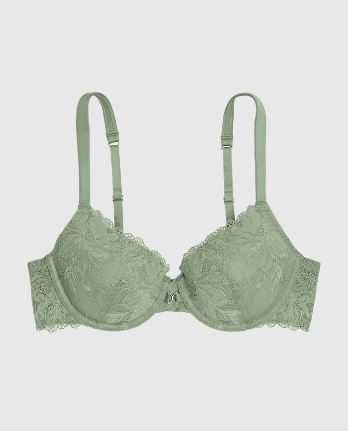Lightly Lined Lace Full Coverage Bra in Soft Sage