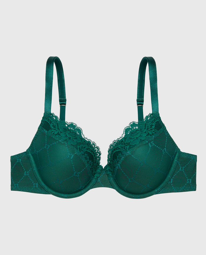 Lightly Lined Mesh Perfect Coverage Bra in Emerald Green