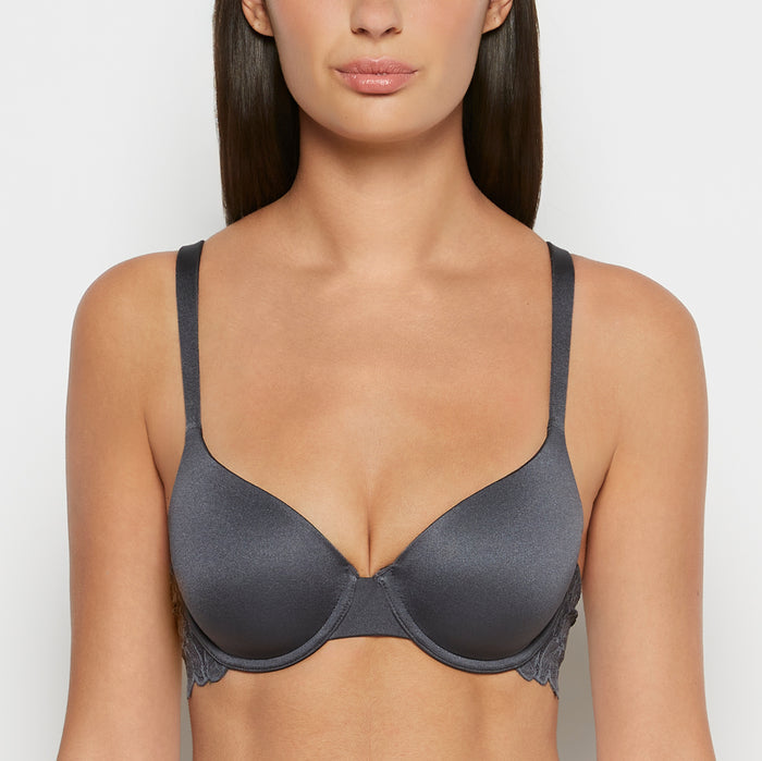 Lightly Lined Micro Cup Reverie Bra with Lace Wing in Ebony