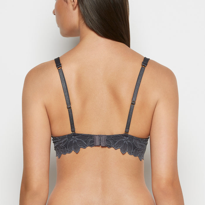 Lightly Lined Micro Cup Reverie Bra with Lace Wing in Ebony