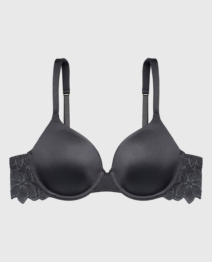 Lightly Lined Micro Cup Reverie Bra with Lace Wing in Ebony