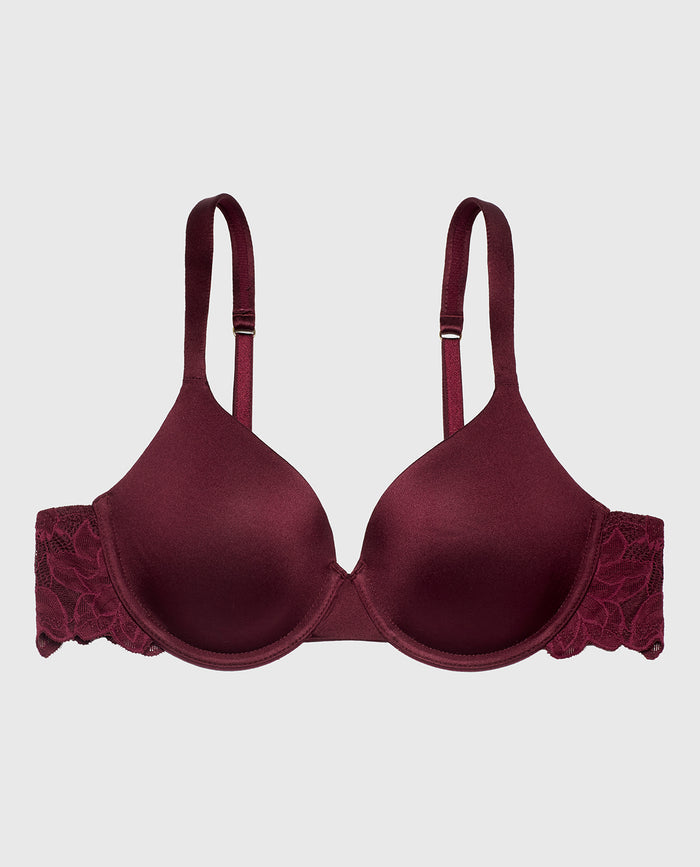 Lightly Lined Micro Cup Reverie Bra with Lace Wing in Russian Ruby