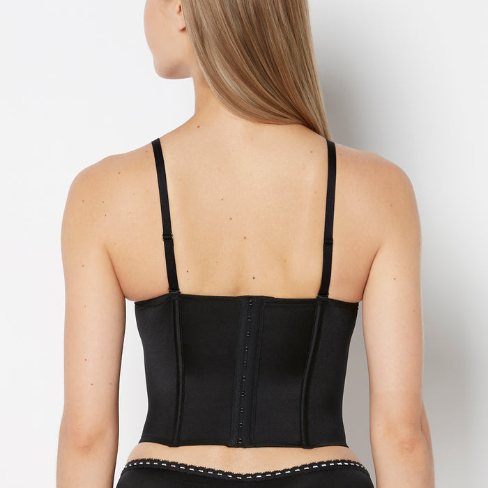 Lightly Lined Microfiber Bustier with Ribbon Detailing in Tuxedo Black