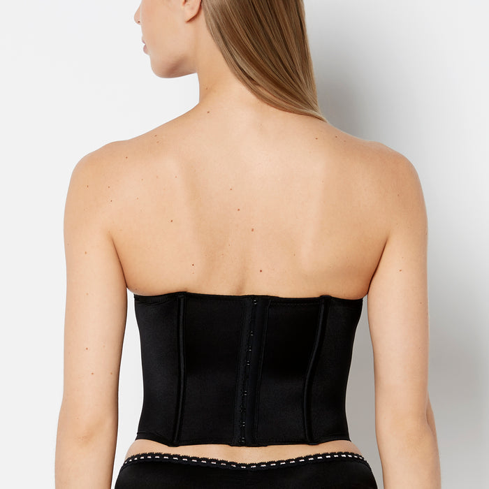 Lightly Lined Microfiber Bustier with Ribbon Detailing in Tuxedo Black