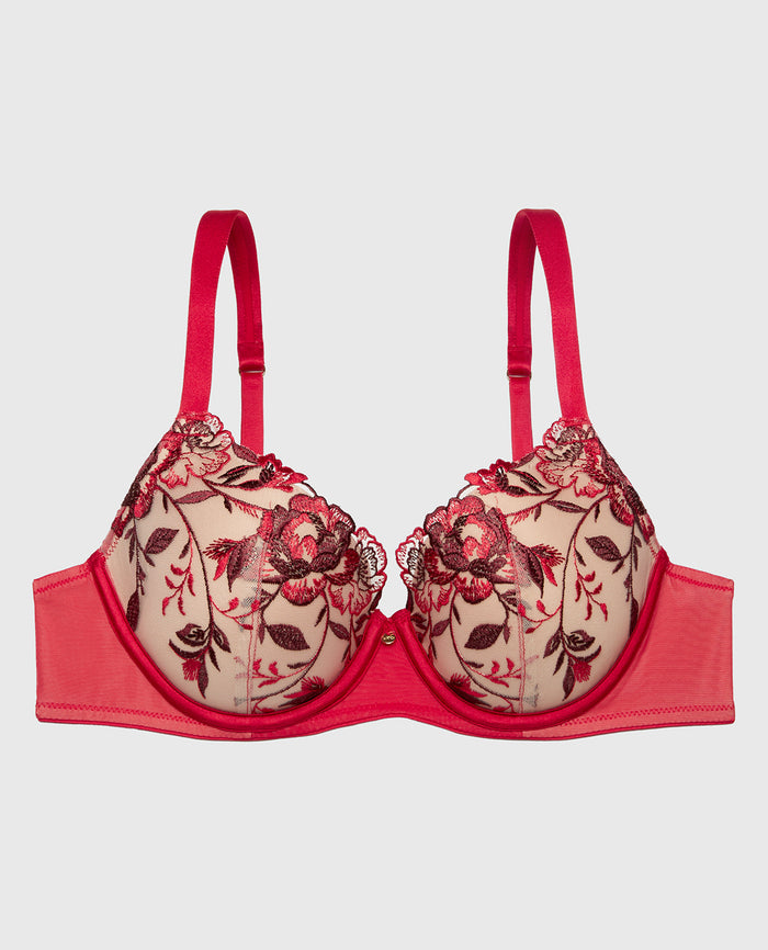 Lightly Lined Perfect Coverage Bra in Evening Blush with Crimson and Russian Ruby