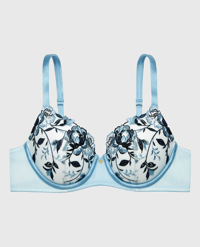 Lightly Lined Perfect Coverage Bra in Ivory with Glacier Lake and Dark Navy