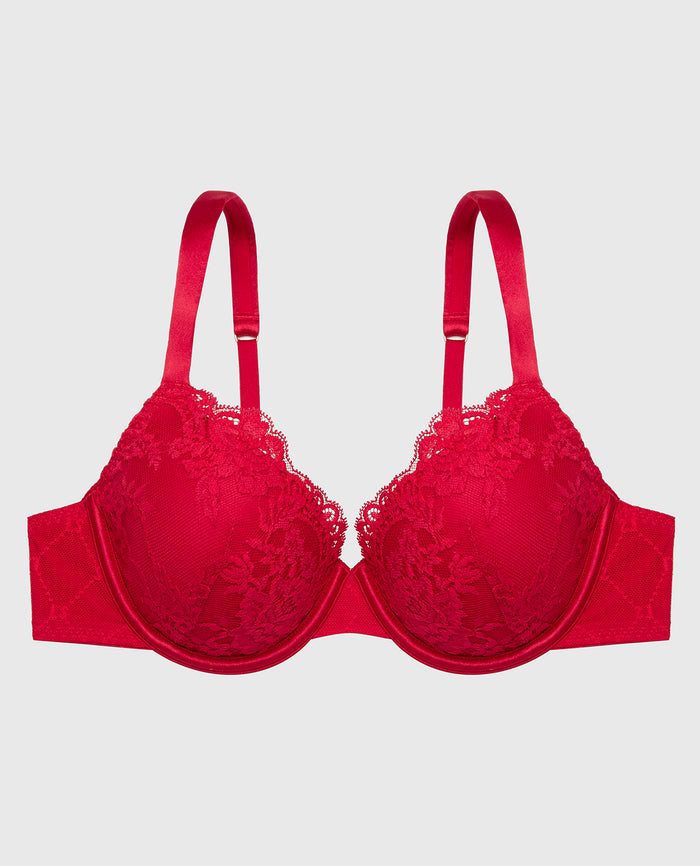 Lightly Lined Perfect Coverage Bra With Mesh Wing in Crimson